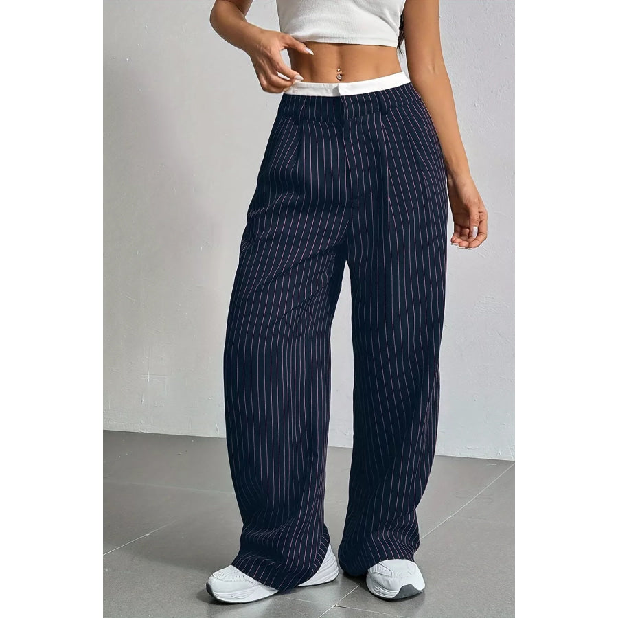 High-Waisted Pinstripe Wide-Leg Pants Apparel and Accessories