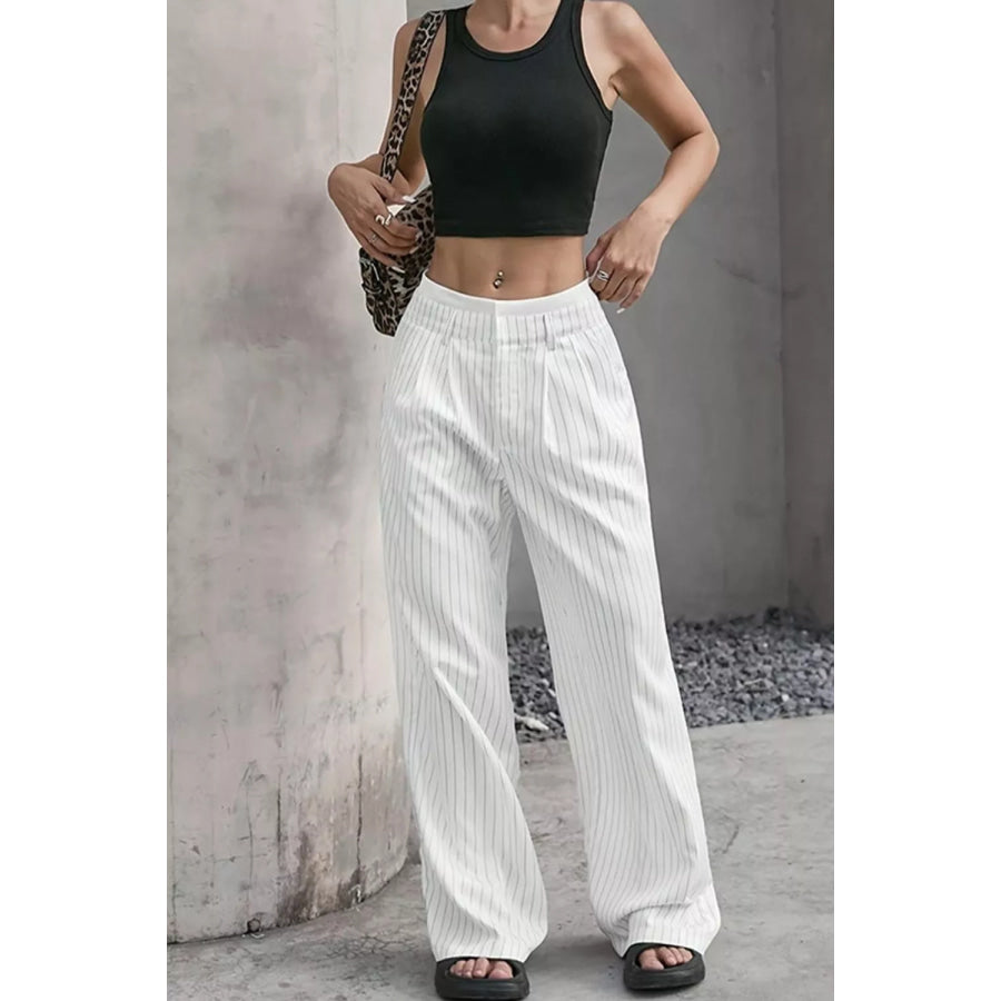 High-Waisted Pinstripe Wide-Leg Pants Apparel and Accessories