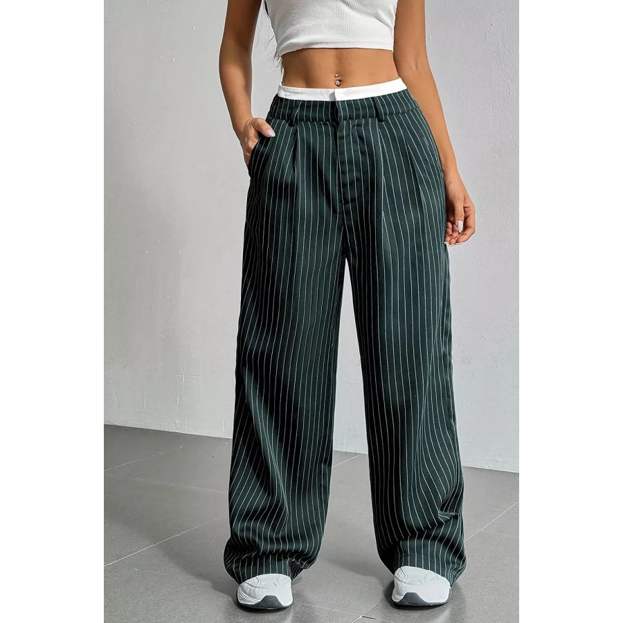 High-Waisted Pinstripe Wide-Leg Pants Black Forest / S Apparel and Accessories