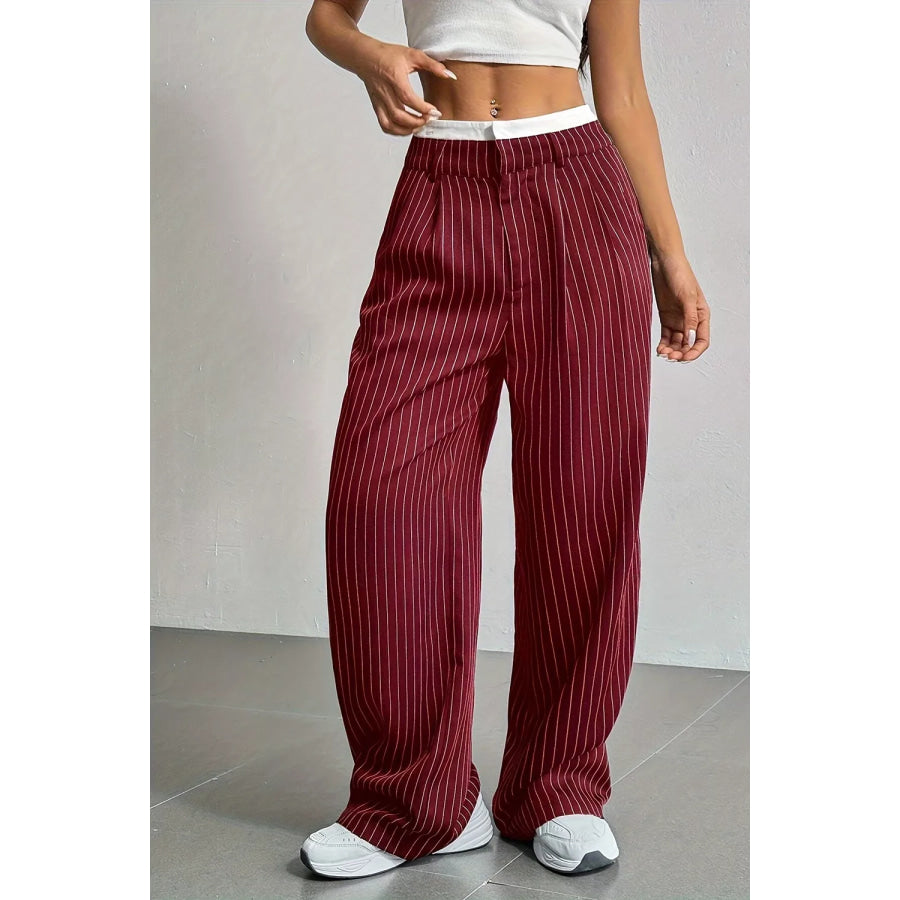 High-Waisted Pinstripe Wide-Leg Pants Scarlet / S Apparel and Accessories