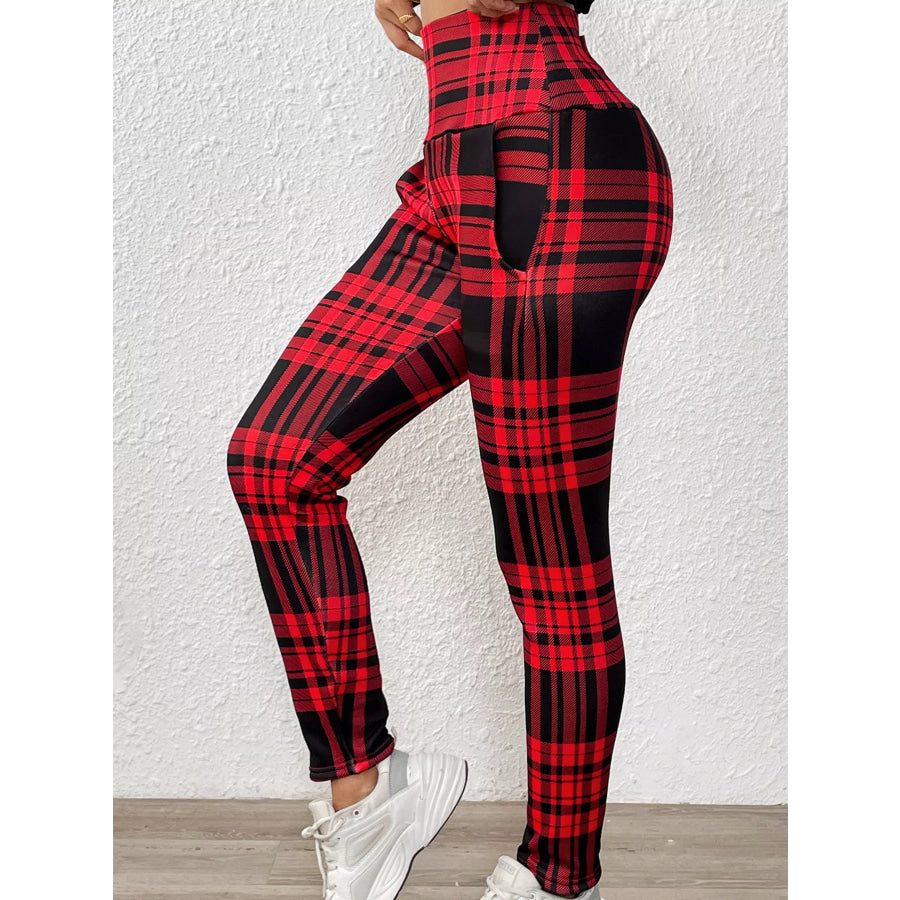 High-Waisted Plaid Slim-Fit Leggings Apparel and Accessories