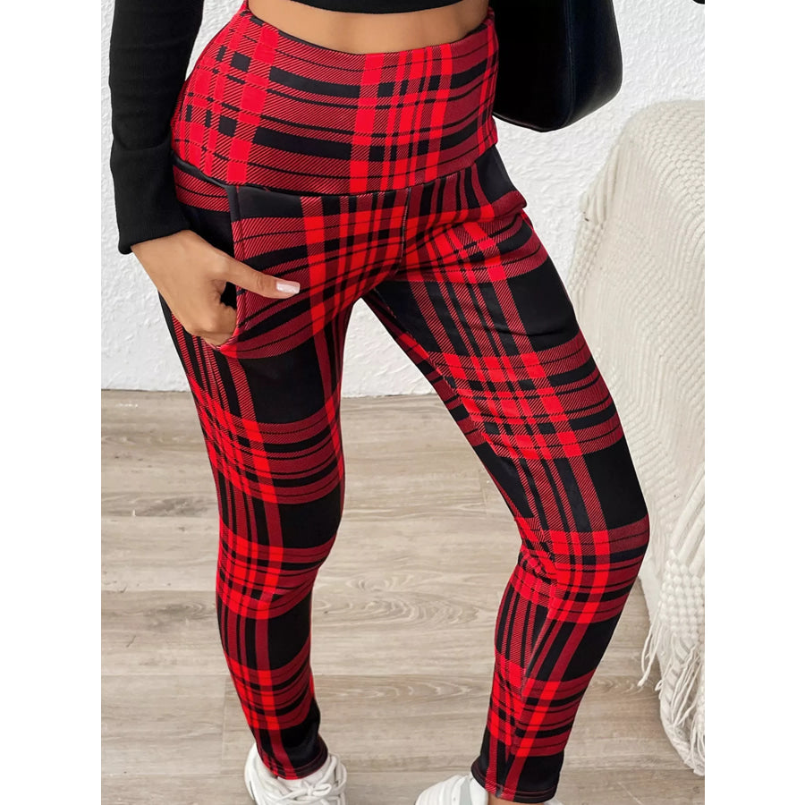 High-Waisted Plaid Slim-Fit Leggings Apparel and Accessories
