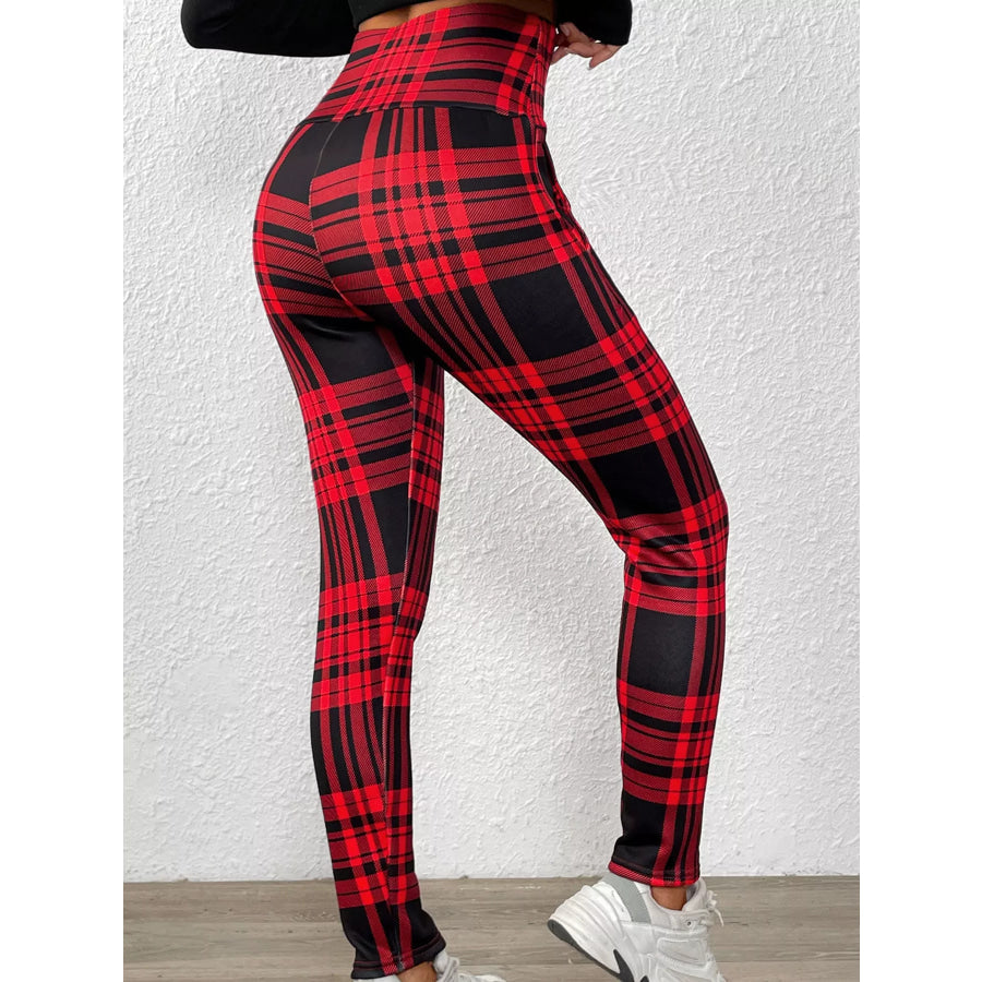 High-Waisted Plaid Slim-Fit Leggings Apparel and Accessories