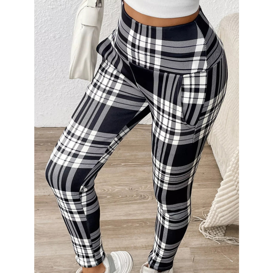 High-Waisted Plaid Slim-Fit Leggings Apparel and Accessories