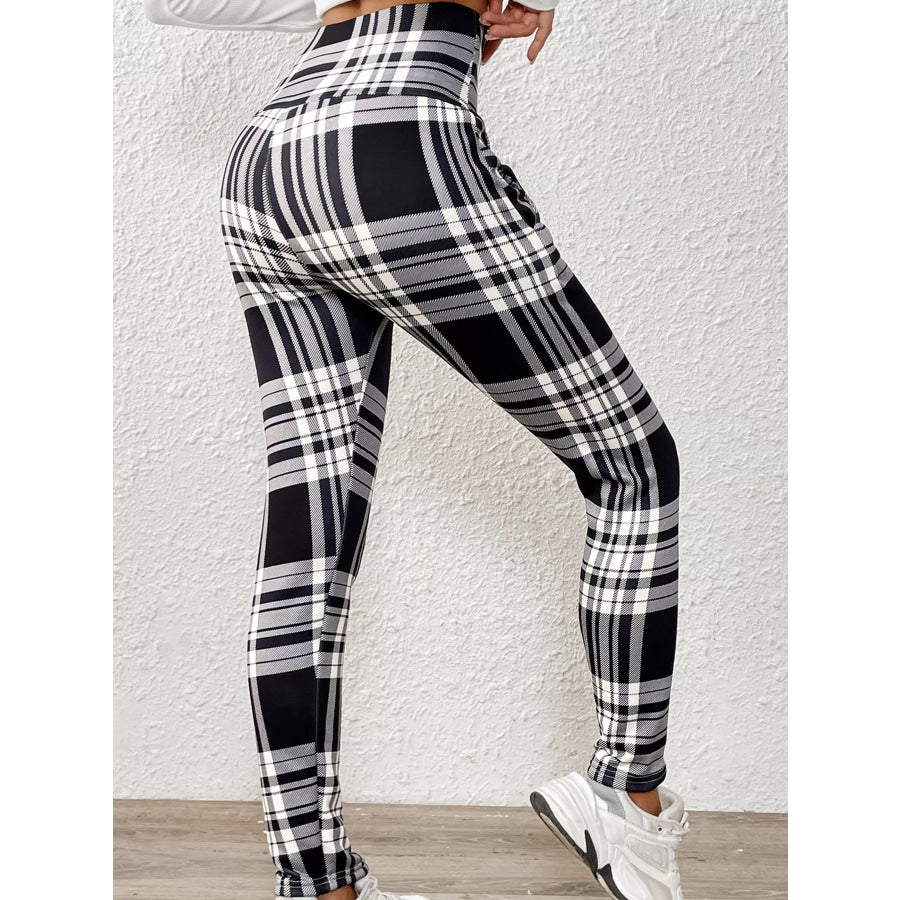 High-Waisted Plaid Slim-Fit Leggings Apparel and Accessories