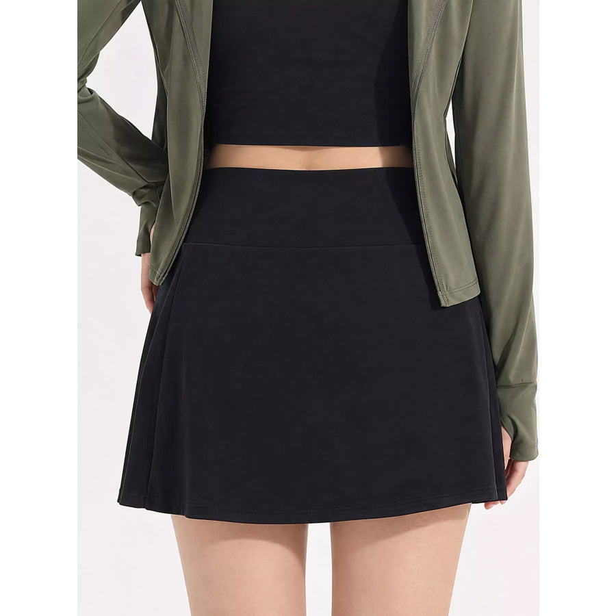 High-Waisted Pleated Active Skirt Black / S Apparel and Accessories