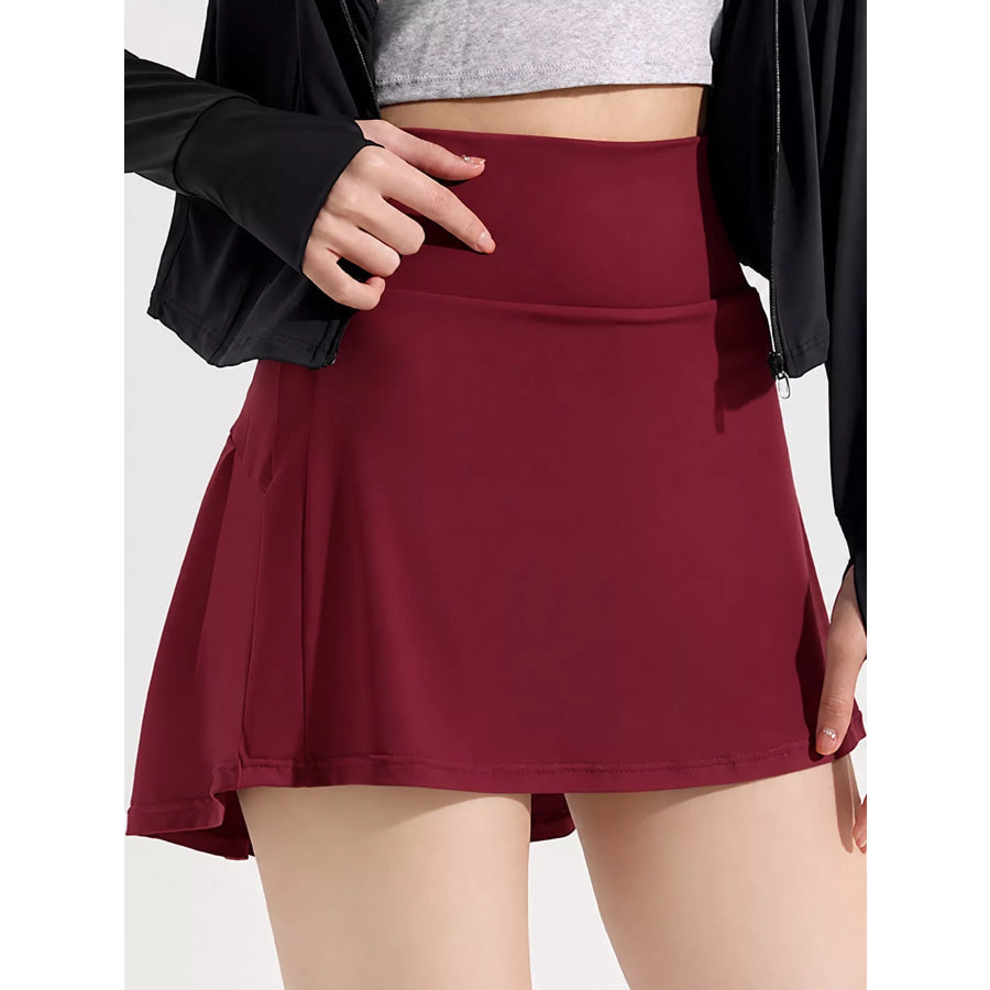High-Waisted Pleated Active Skirt Burgundy / S Apparel and Accessories