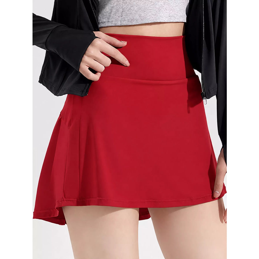High-Waisted Pleated Active Skirt Red / S Apparel and Accessories