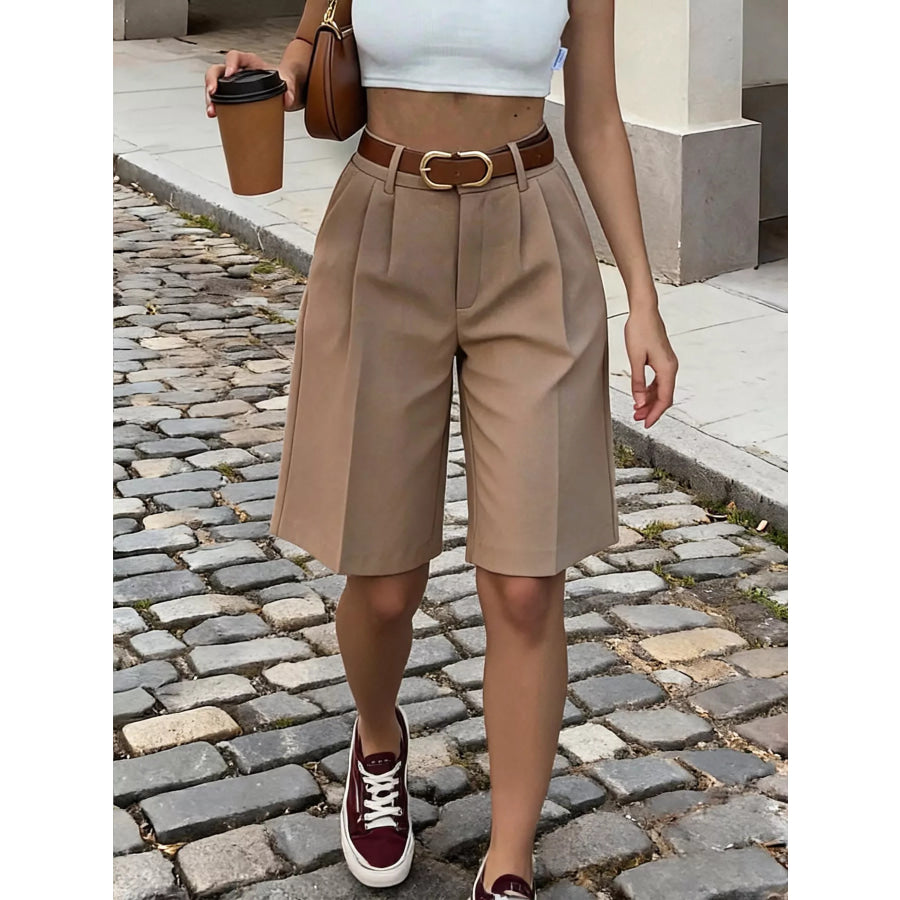 High-Waisted Pleated Detail Shorts Apparel and Accessories