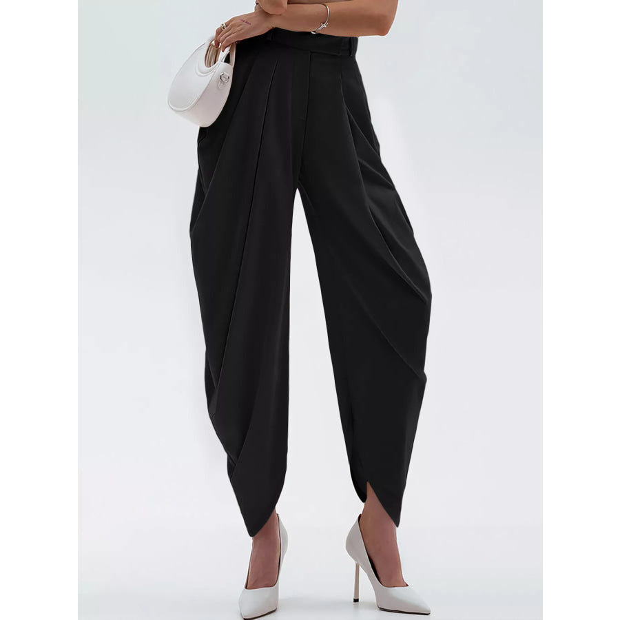 High-Waisted Pleated Drape Pants Black / S Apparel and Accessories