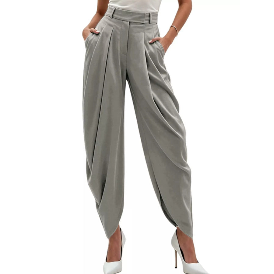 High-Waisted Pleated Drape Pants Light Gray / S Apparel and Accessories