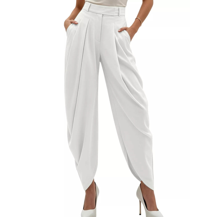 High-Waisted Pleated Drape Pants White / S Apparel and Accessories
