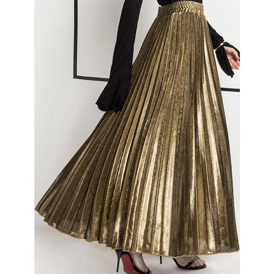 High-Waisted Pleated Maxi Skirt Elegant Gold / S Apparel and Accessories
