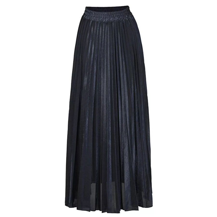 High-Waisted Pleated Maxi Skirt Regal Black / S Apparel and Accessories