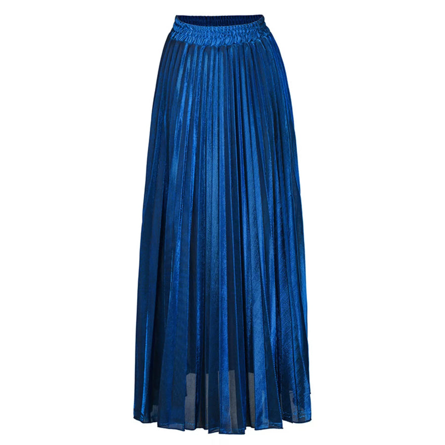 High-Waisted Pleated Maxi Skirt Sapphire Blue / S Apparel and Accessories