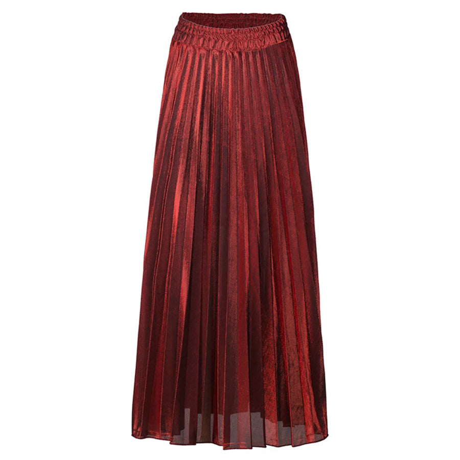 High-Waisted Pleated Maxi Skirt Sophisticated Red / S Apparel and Accessories