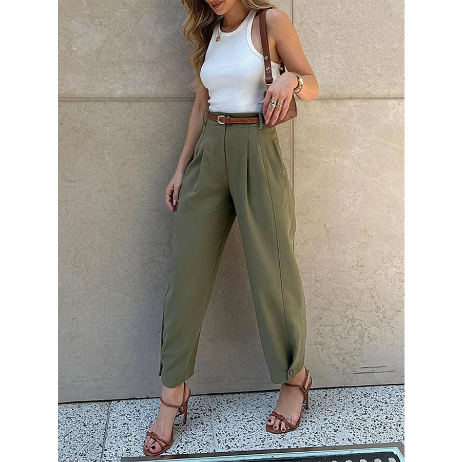 High-Waisted Pleated Pants Apparel and Accessories