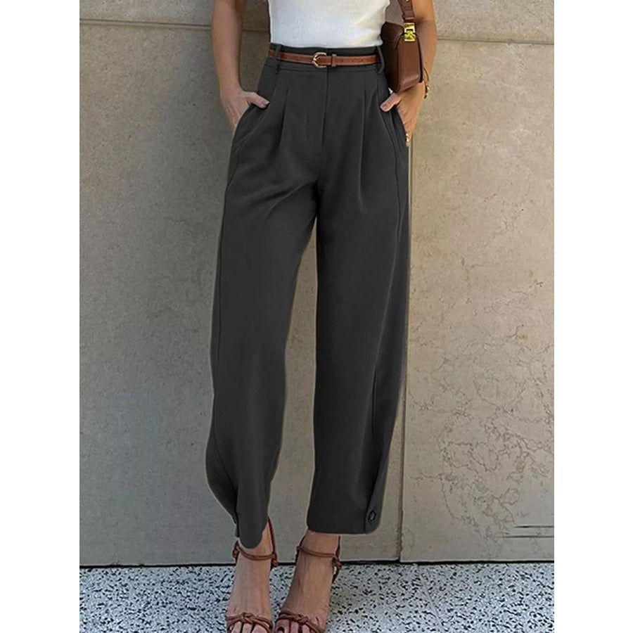 High-Waisted Pleated Pants Black / S Apparel and Accessories