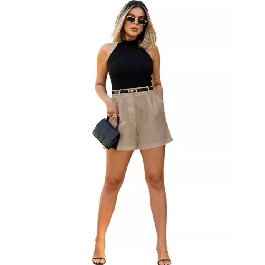 High-Waisted Pleated Shorts Apparel and Accessories