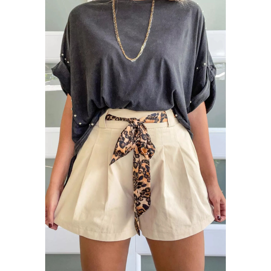 High-Waisted Pleated Shorts Beige / S Apparel and Accessories