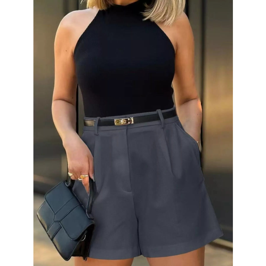 High-Waisted Pleated Shorts Dark Gray / S Apparel and Accessories