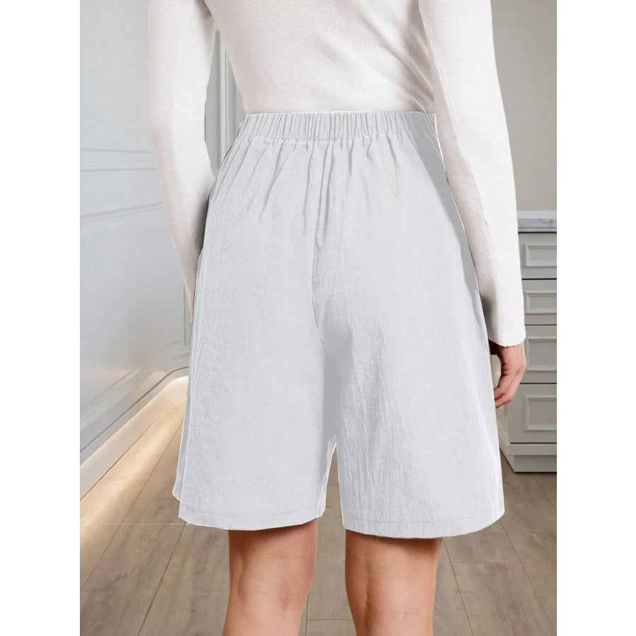 High-Waisted Pleated Shorts with Button Detail Apparel and Accessories