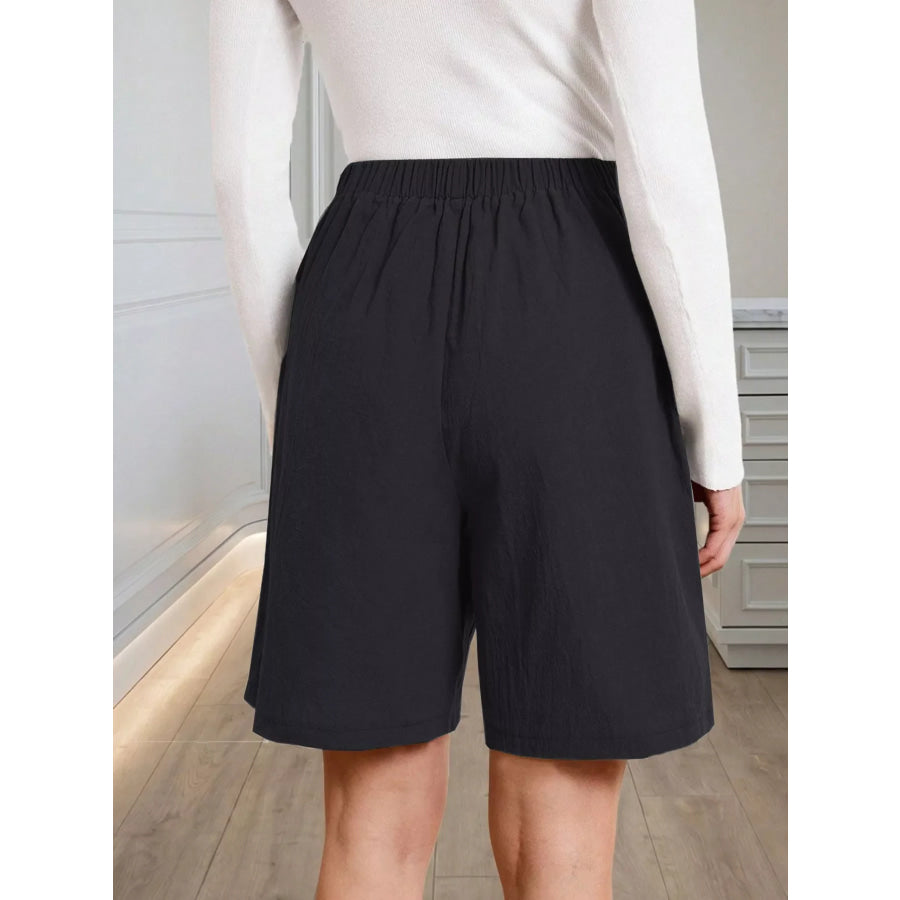 High-Waisted Pleated Shorts with Button Detail Apparel and Accessories