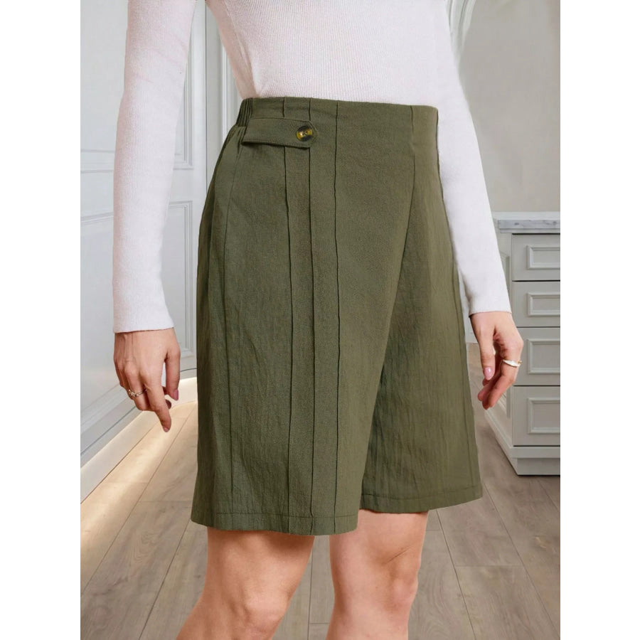 High-Waisted Pleated Shorts with Button Detail Apparel and Accessories