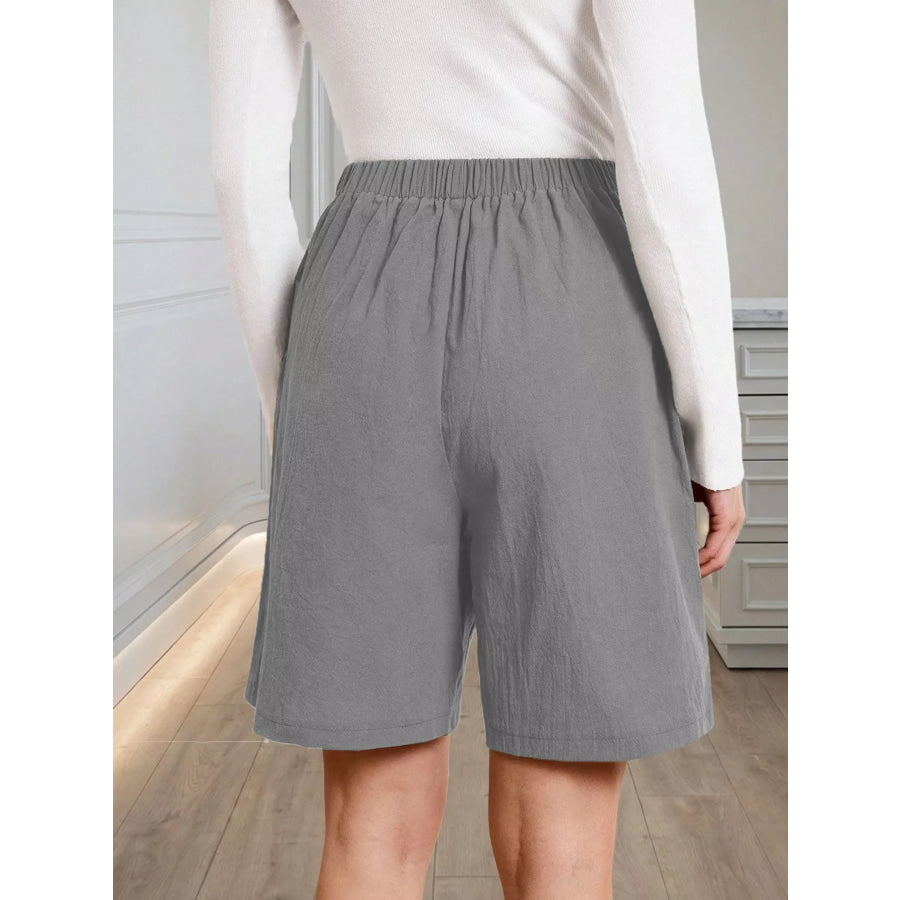High-Waisted Pleated Shorts with Button Detail Apparel and Accessories
