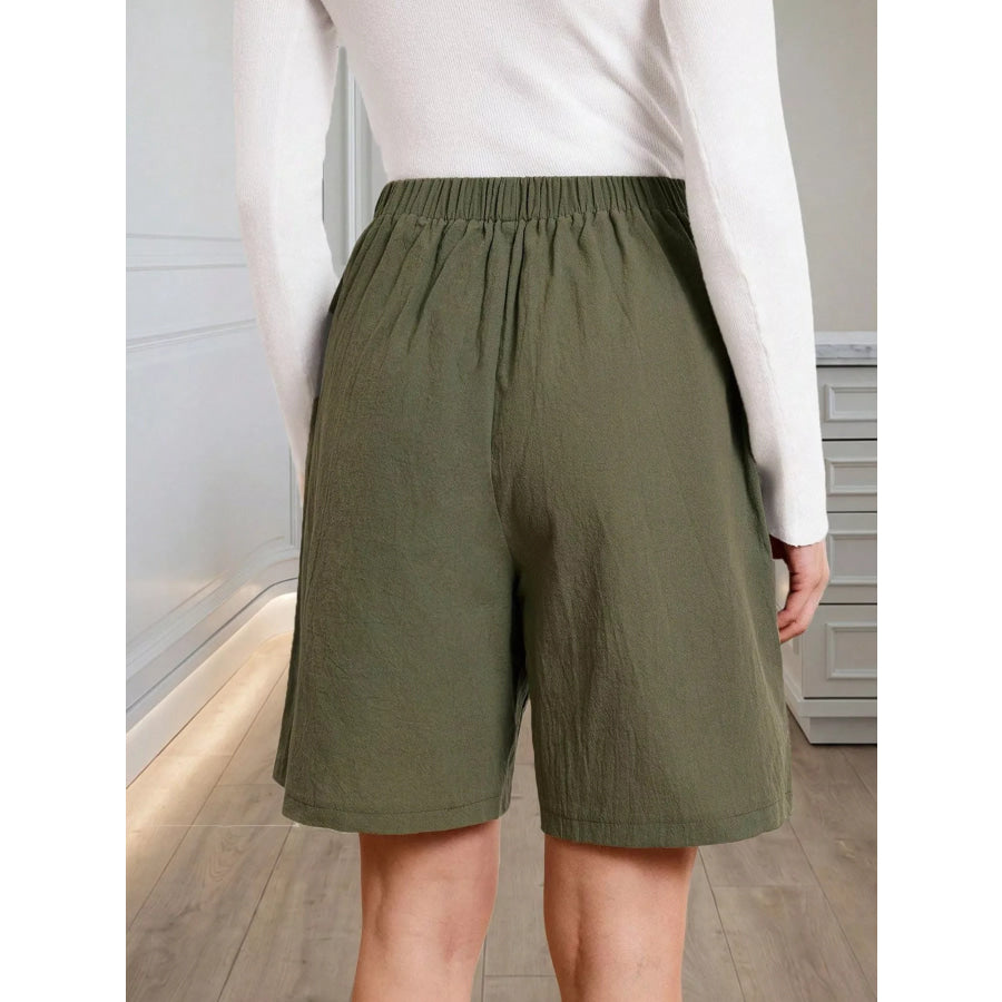 High-Waisted Pleated Shorts with Button Detail Apparel and Accessories