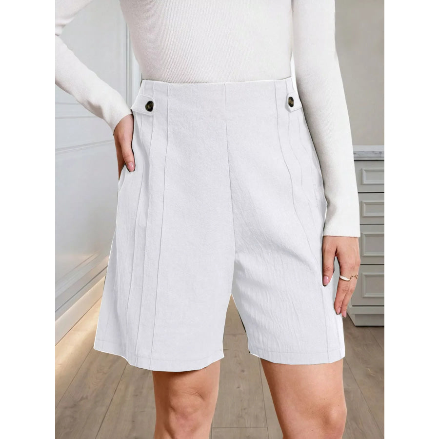 High-Waisted Pleated Shorts with Button Detail White / S Apparel and Accessories