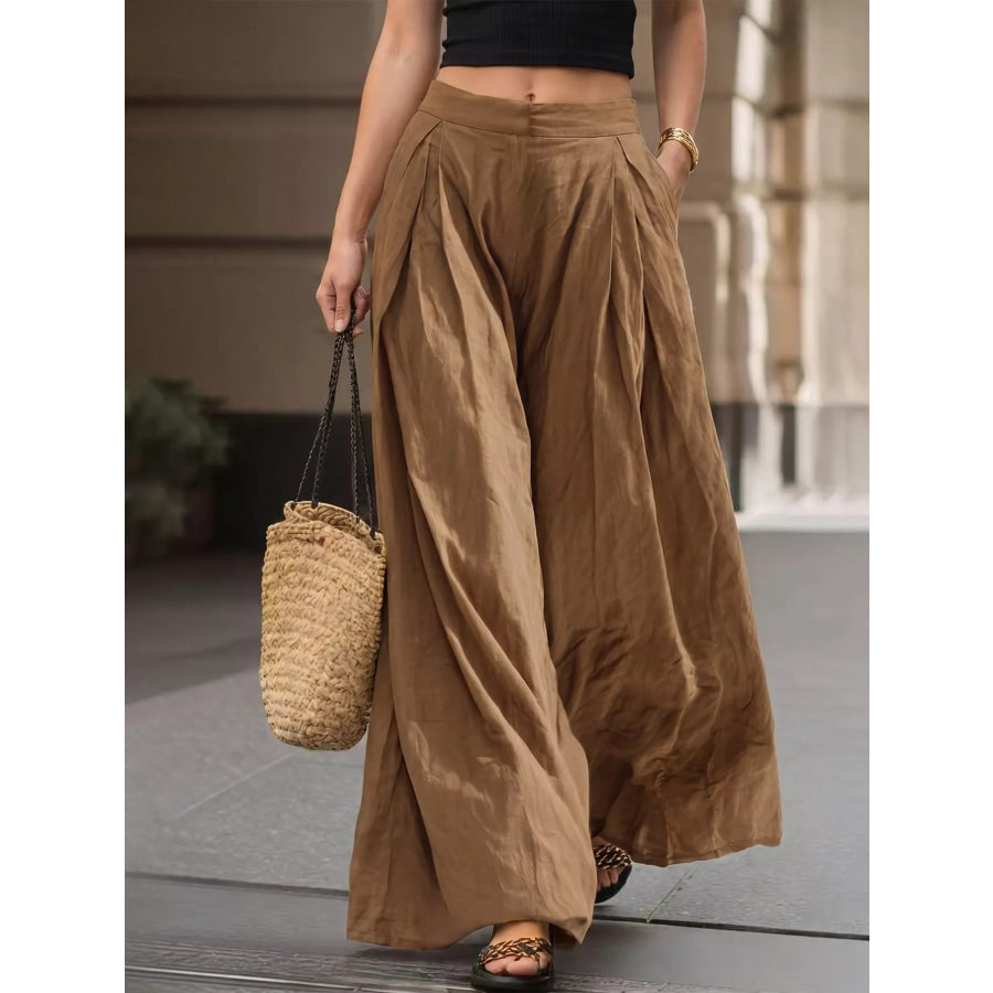 High-Waisted Pleated Wide-Leg Pants Apparel and Accessories