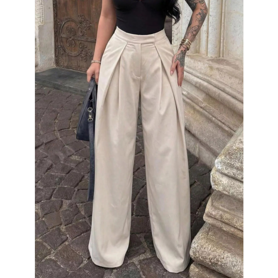 High-Waisted Pleated Wide Leg Pants Apparel and Accessories