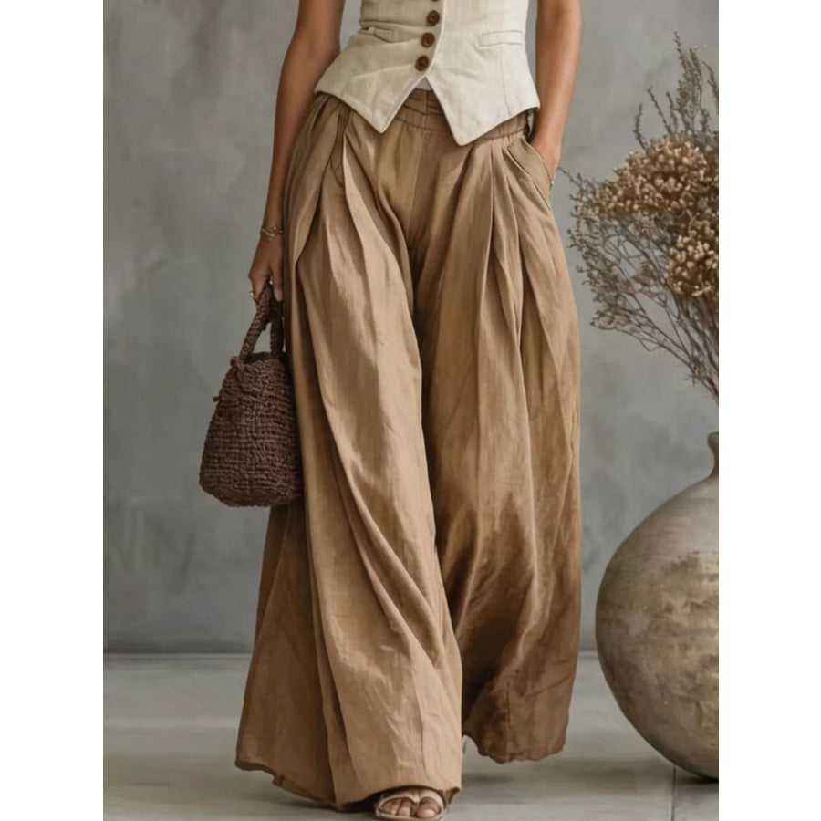High-Waisted Pleated Wide-Leg Pants Apparel and Accessories