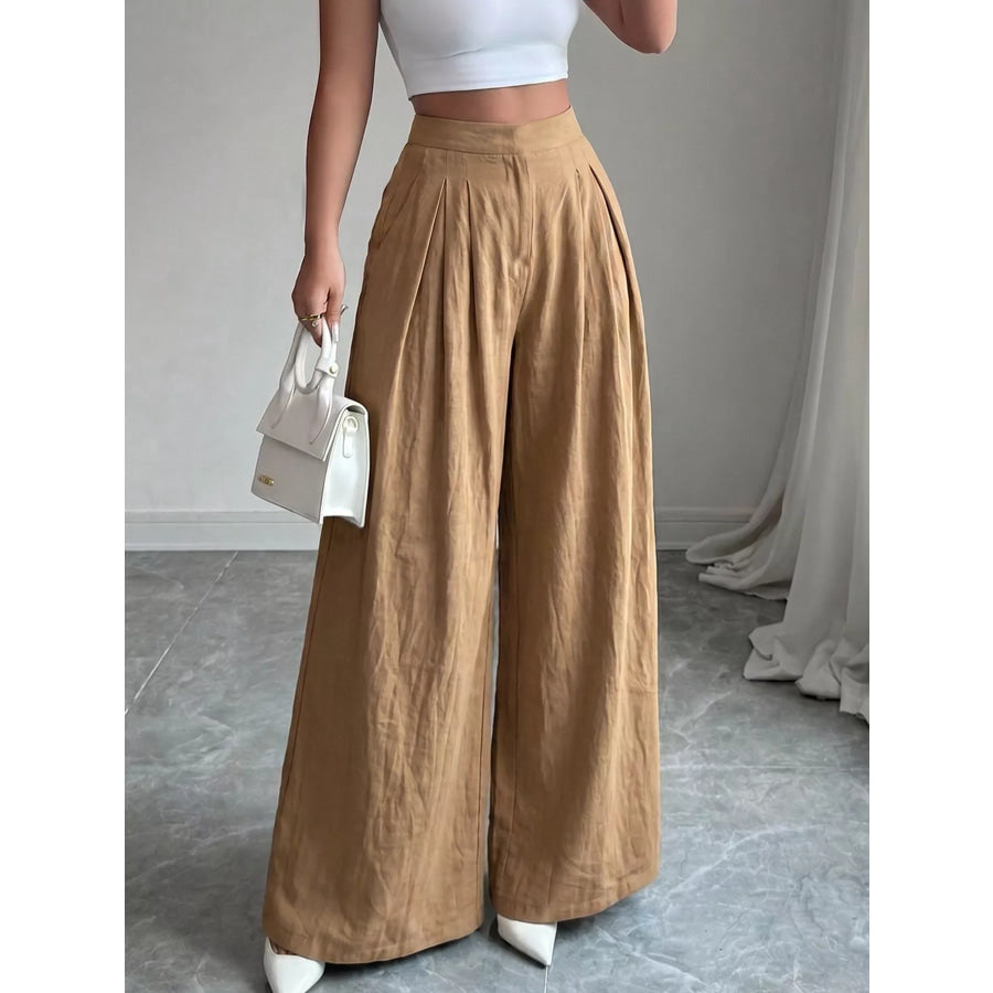 High-Waisted Pleated Wide-Leg Pants Apparel and Accessories