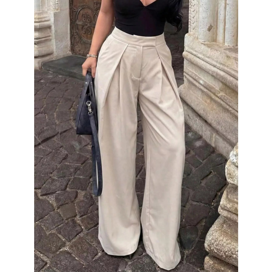 High-Waisted Pleated Wide Leg Pants Apparel and Accessories