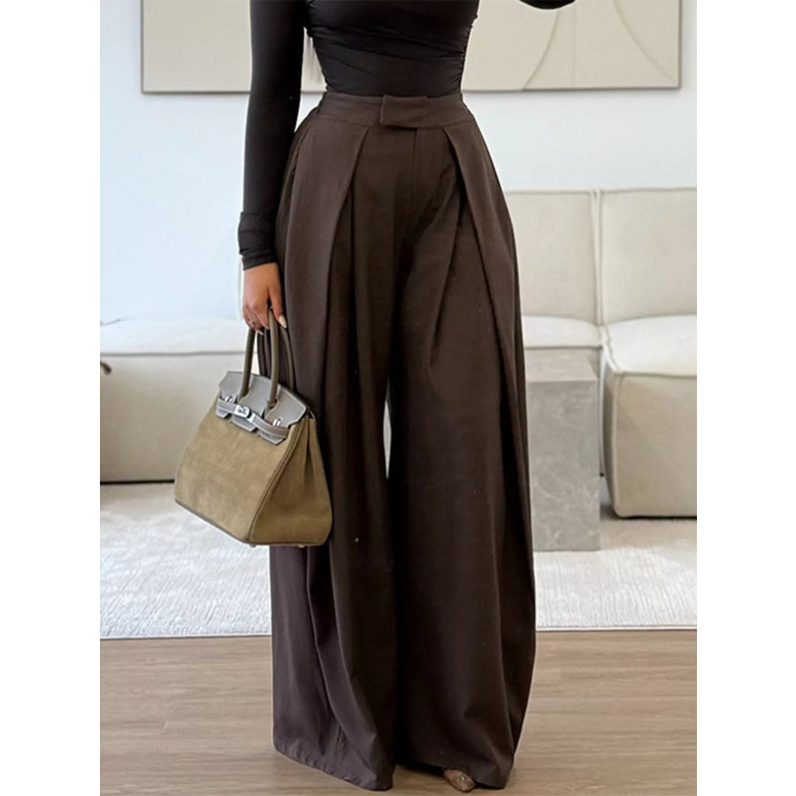 High-Waisted Pleated Wide-Leg Pants Apparel and Accessories