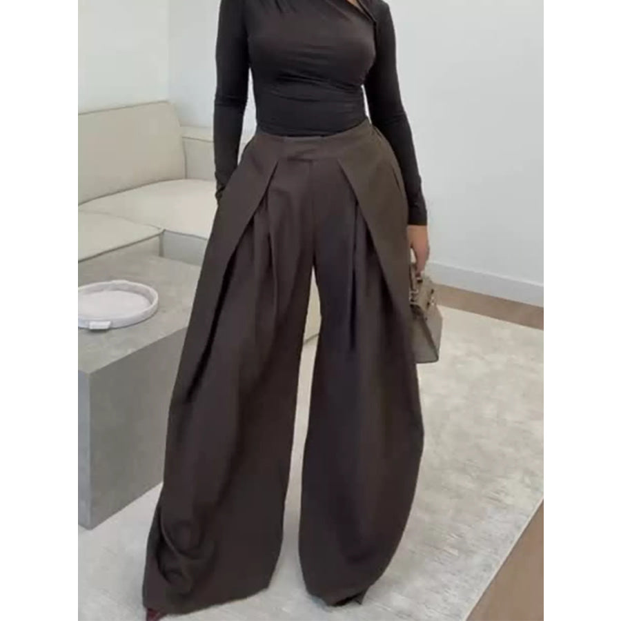 High-Waisted Pleated Wide-Leg Pants Apparel and Accessories