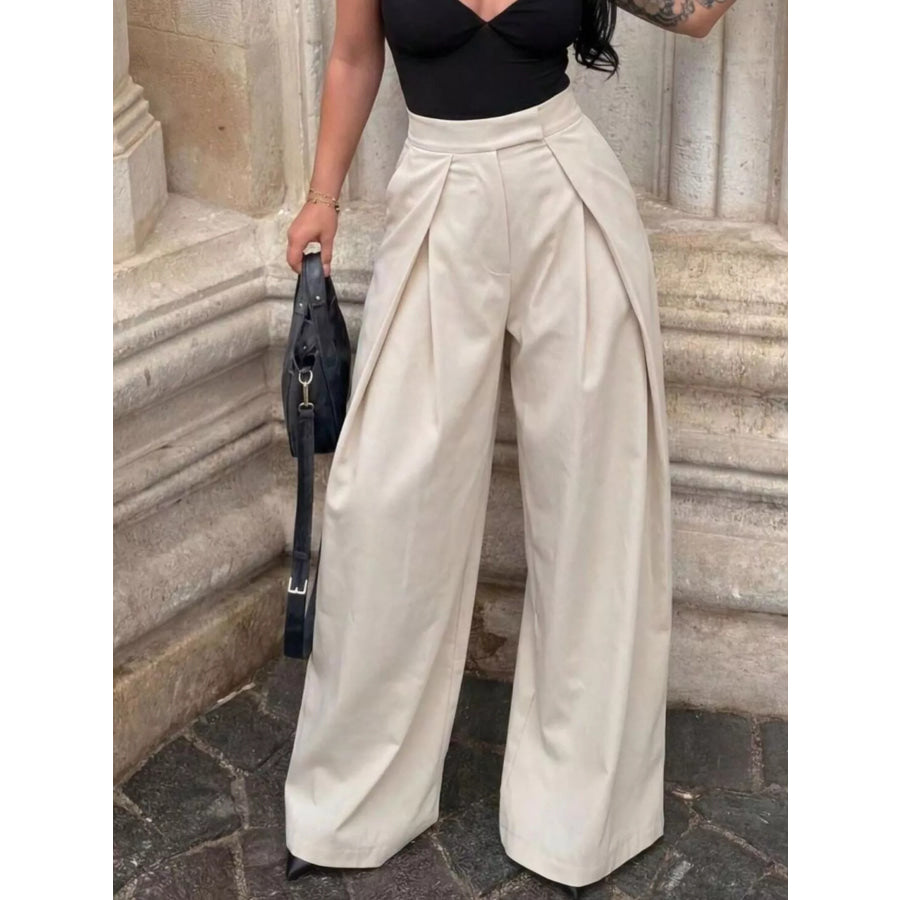 High-Waisted Pleated Wide Leg Pants Dust Storm / XS Apparel and Accessories