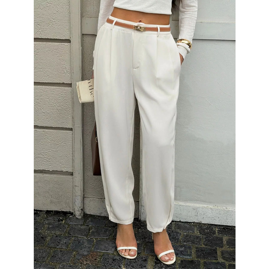 High-Waisted Pleated Wide-Leg Pants Orange-red / S Apparel and Accessories