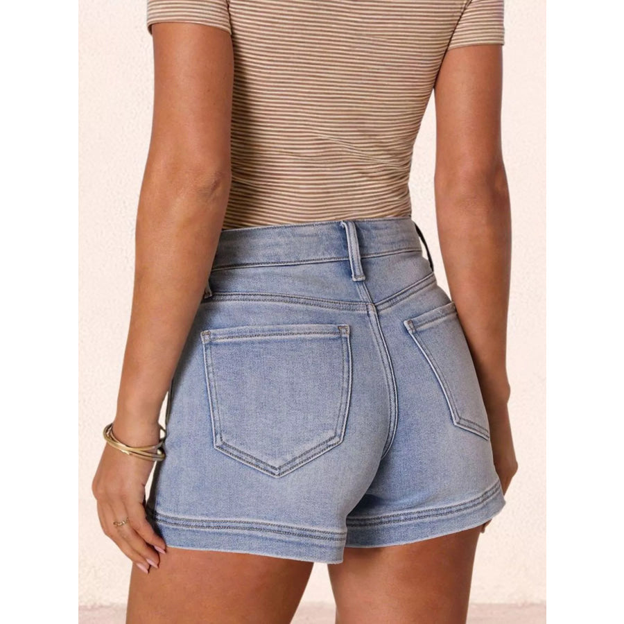 High-Waisted Pocketed Denim Shorts Apparel and Accessories
