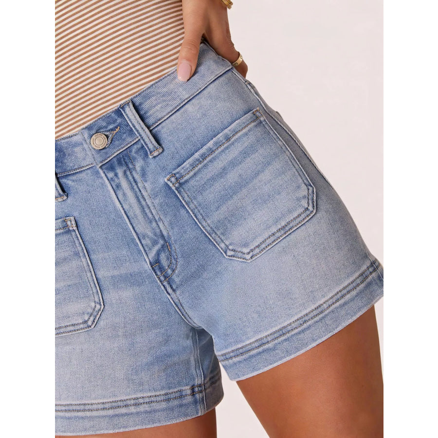 High-Waisted Pocketed Denim Shorts Apparel and Accessories