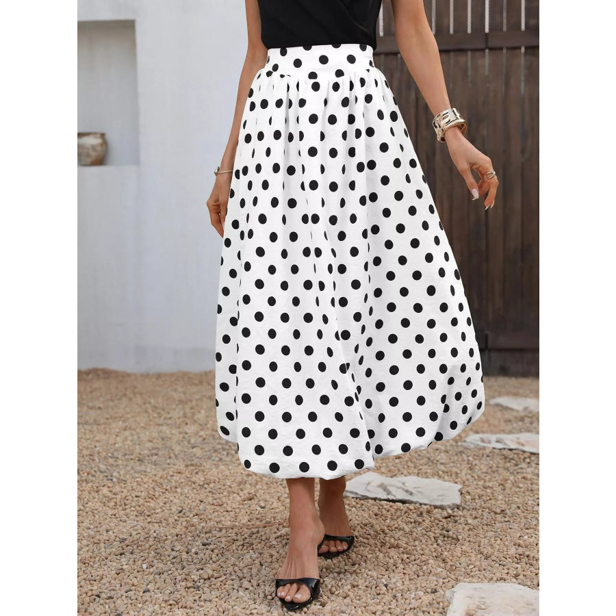 High-Waisted Polka Dot A-Line Midi Skirt Apparel and Accessories