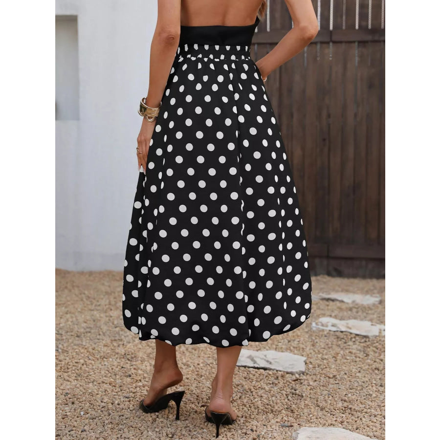 High-Waisted Polka Dot A-Line Midi Skirt Apparel and Accessories