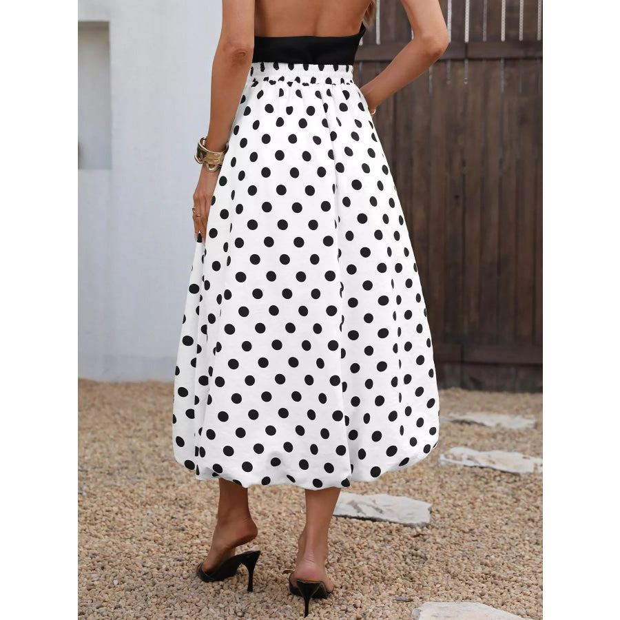 High-Waisted Polka Dot A-Line Midi Skirt Apparel and Accessories