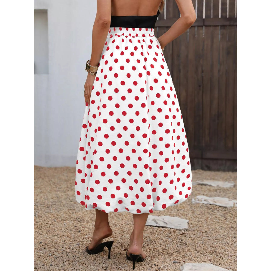 High-Waisted Polka Dot A-Line Midi Skirt Apparel and Accessories