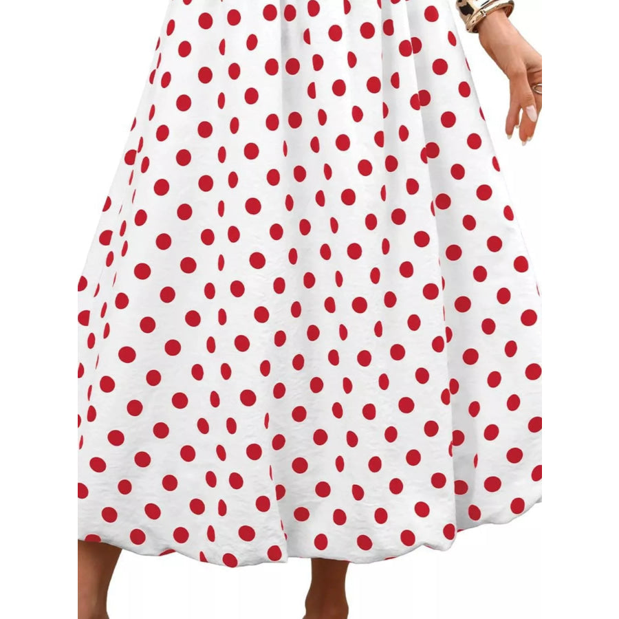 High-Waisted Polka Dot A-Line Midi Skirt Apparel and Accessories