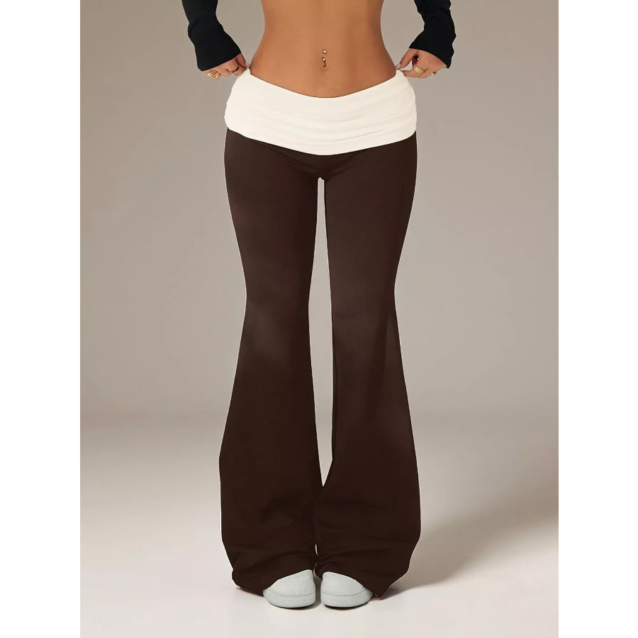 High-Waisted Polka Dot Flare Pants Brown / XS Apparel and Accessories