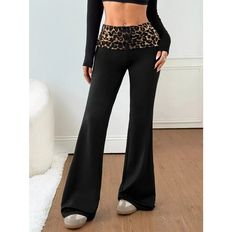 High-Waisted Polka Dot Flare Pants Leopard / XS Apparel and Accessories