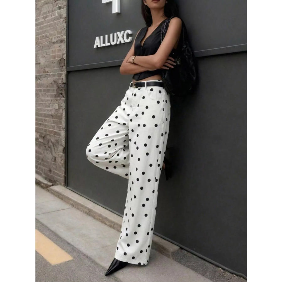 High-Waisted Polka Dot Wide-Leg Pants Apparel and Accessories